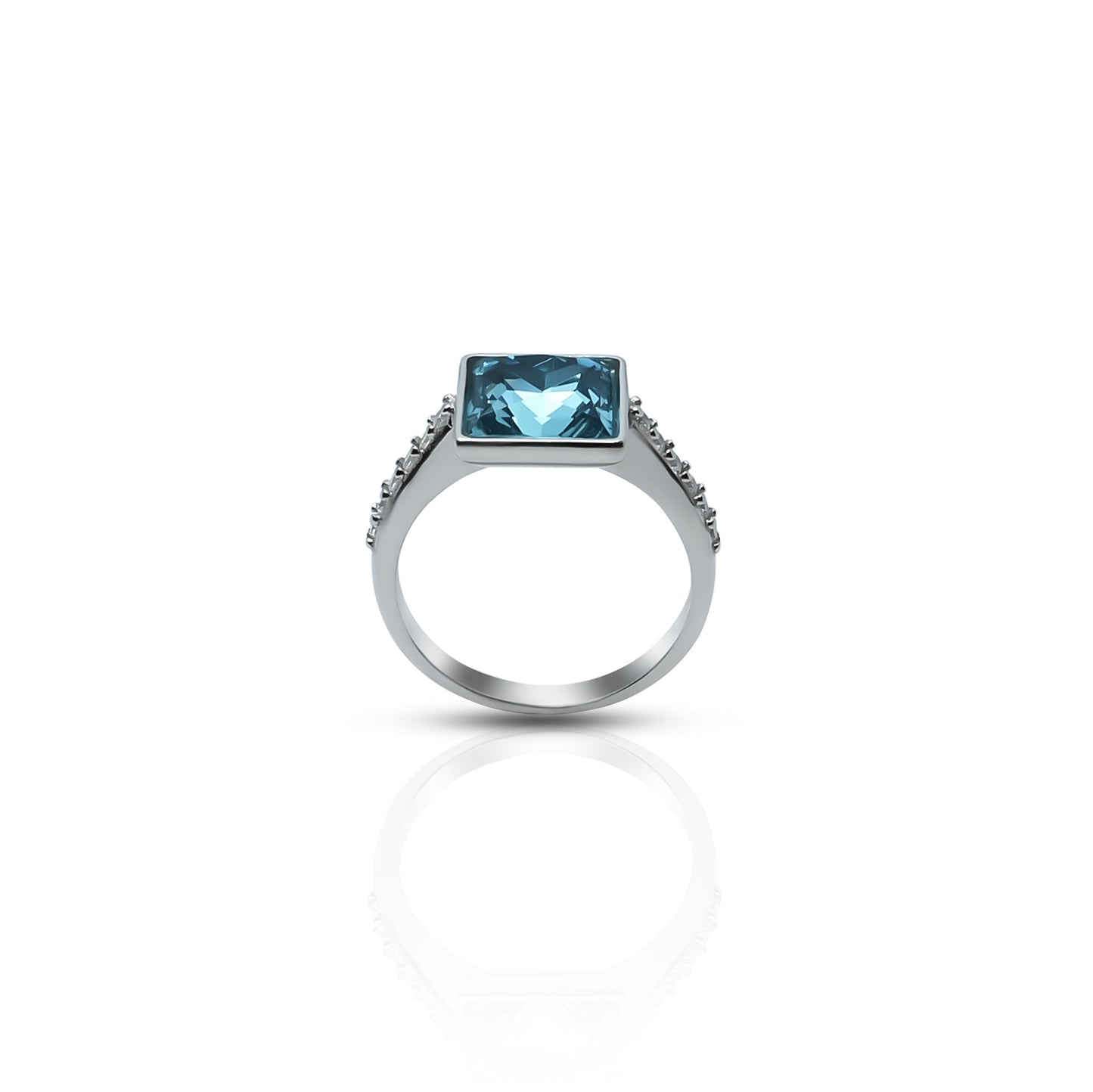 Stylish sterling silver ring with a square-cut sky-blue gemstone, perfect for her.