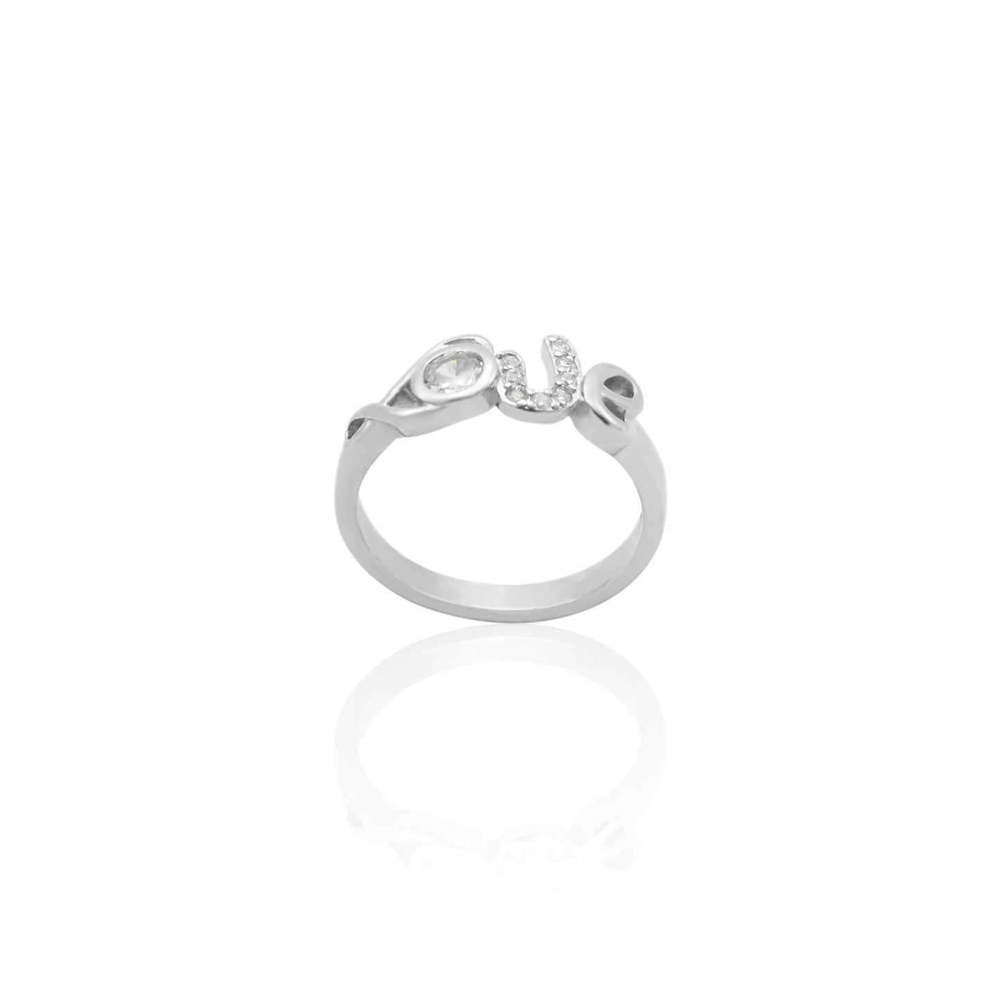 Elegant Sterling Silver Ring with Love Design and CZ Stones