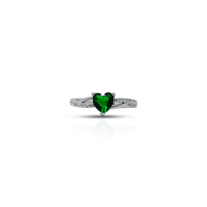 Sterling Silver Heart Cut Green Gemstone Ring for Girls