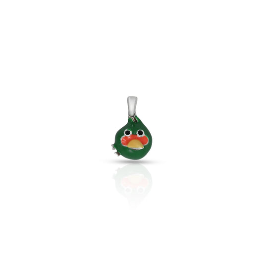 Silver pendant featuring a green Angry Bird design for babies