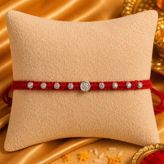 Silver Swastik Rakhi with Red Thread
