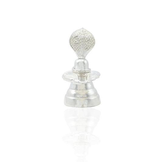 Exquisite silver Shivling with Sheshnag murti, symbolizing divine blessings and spiritual power.