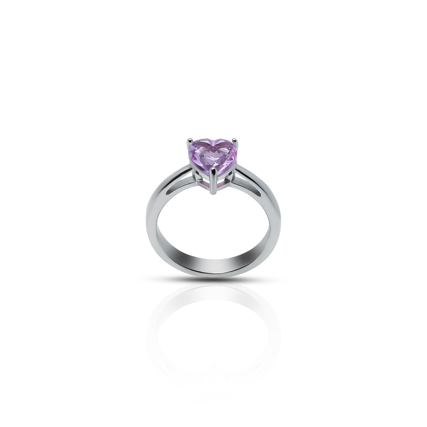 Charming Sterling Silver Heart Shaped Gemstone Ring for Girls in Light Purple