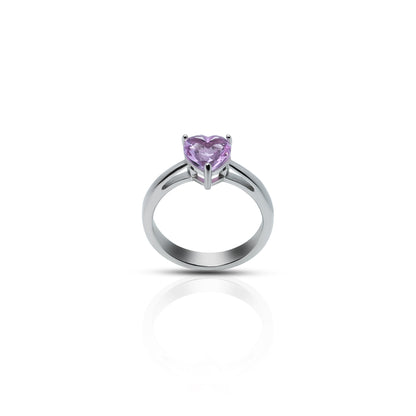 Charming Sterling Silver Heart Shaped Gemstone Ring for Girls in Light Purple