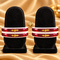 Gold Small Swastika Design light and Dark Red Bangle.