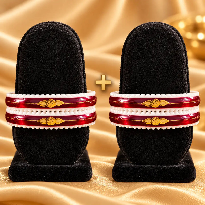 Gold Small Swastika Design light and Dark Red Bangle.