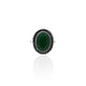 Silver girls' ring featuring an exquisite green stone, offering a vibrant and elegant design.