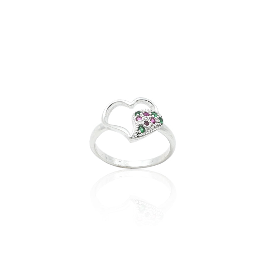 Elegant silver ring with a heart shape, representing love and passion