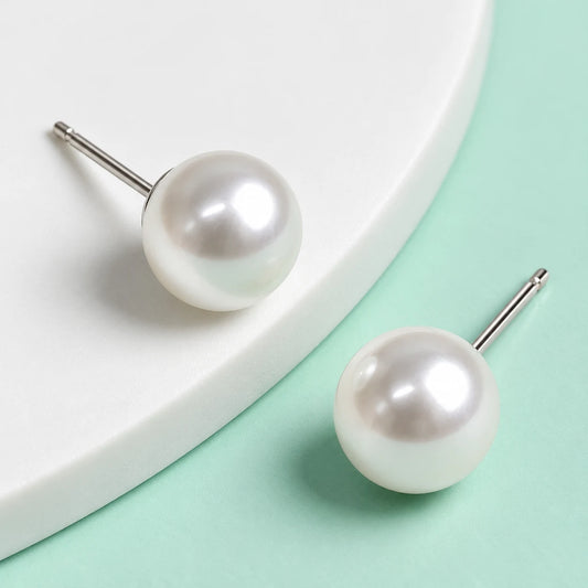 Classic White Pearl Stud Silver Earrings