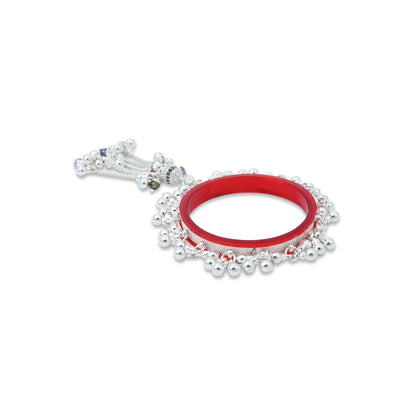 Silver Chain Design with Ghungroo Red Bangles