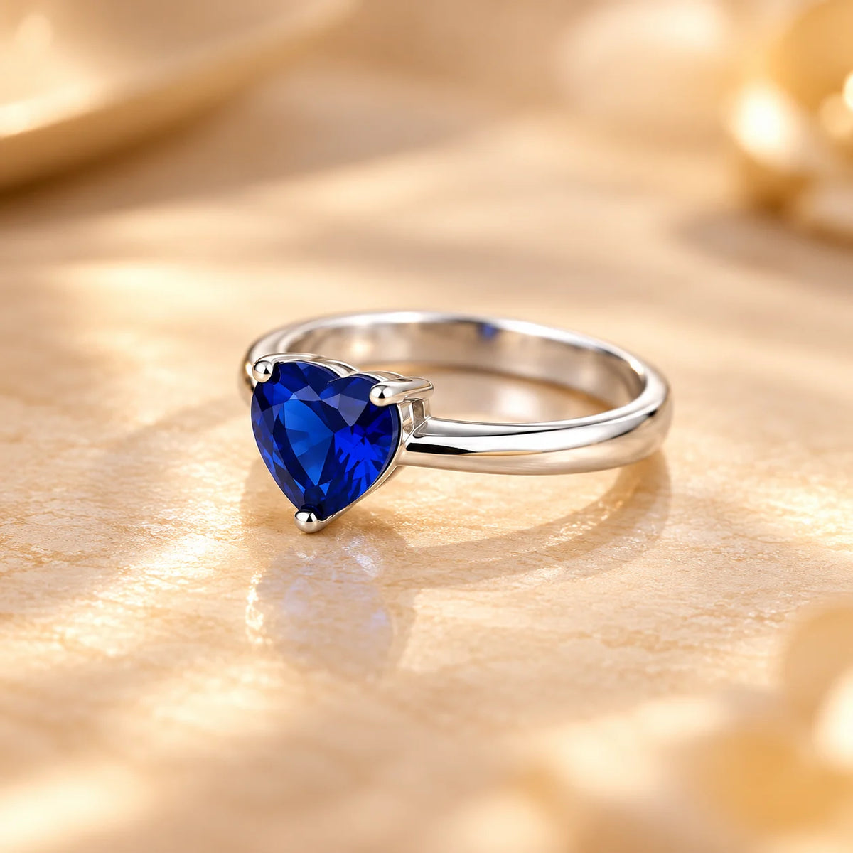 Heart Shaped Blue Sapphire Silver Ring