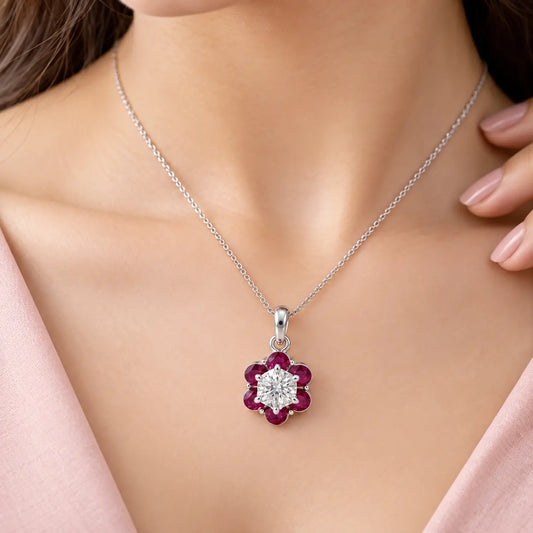 Floral Ruby Silver Pendant