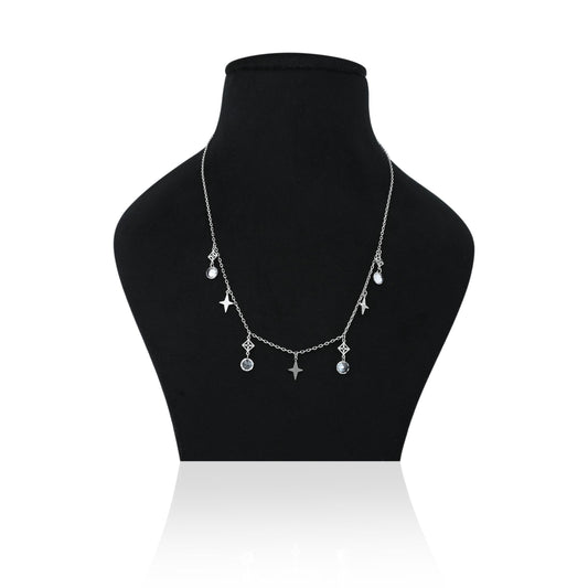 Stylish sterling silver necklace with fashionable star charms.