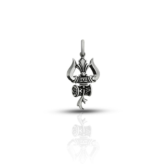 Oxidized sterling silver vintage pendant featuring Mahadev with Trishul design