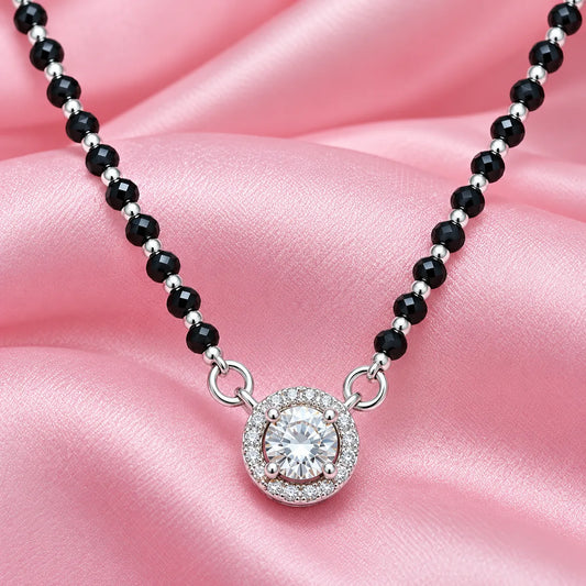 Minimalist Black Beaded Mangalsutra with Single Stone Pendant