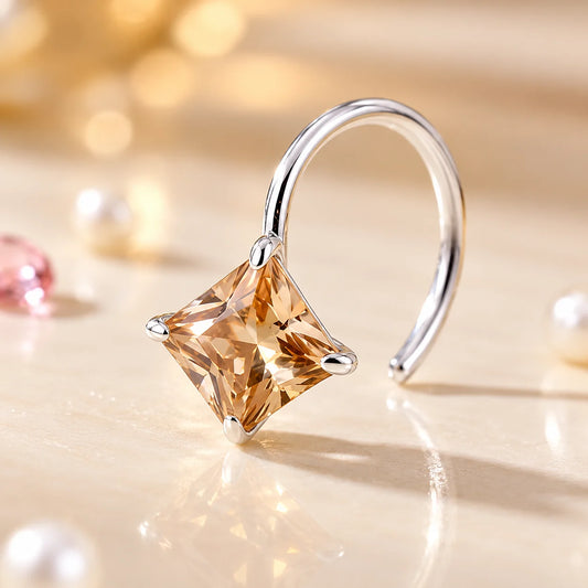 Silver Beautiful Square Peach Gem Nosepin