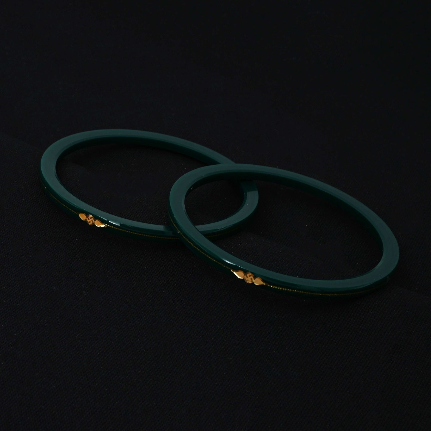 Gold Small Swastika Design Dark Green Bangle