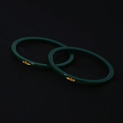 Gold Small Swastika Design Dark Green Bangle