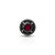 Silver ring with center maroon round gemstone.