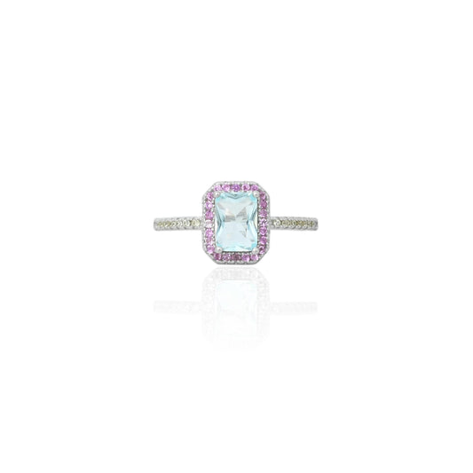 Sterling Silver 'Grace of Pink' Emerald Cut Stone Ring for Women