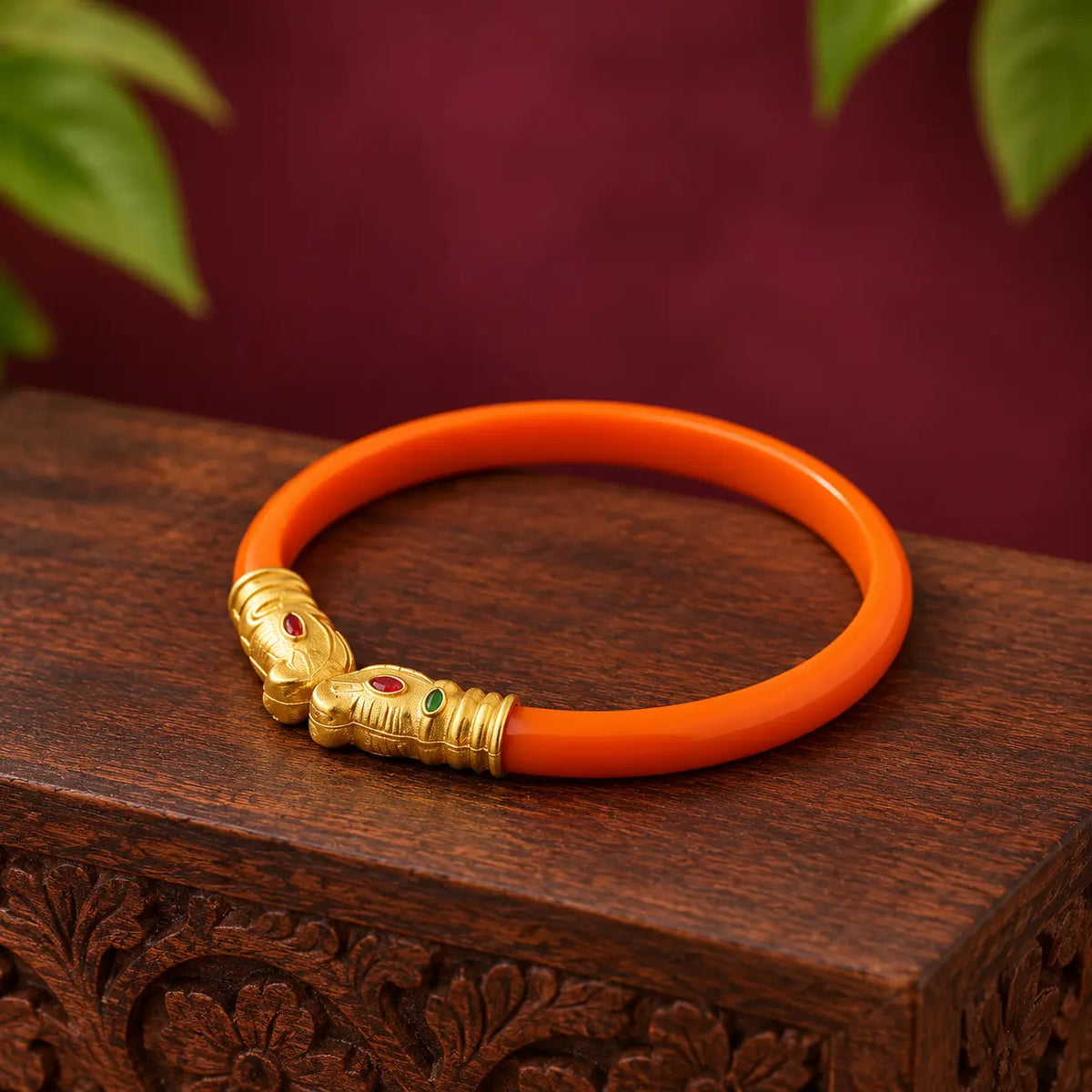Gold Polish Premium Gajmukh Silver Bangles Multi-Color Edition