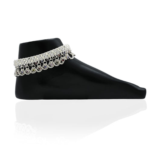 Elegant silver bridal anklet featuring vibrant colorful beads for a luxurious touch