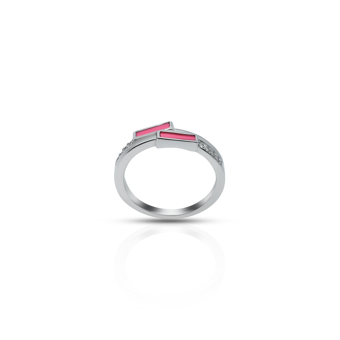 Charming Sterling Silver Ring for Girls Featuring Pink Twisted CZ Design