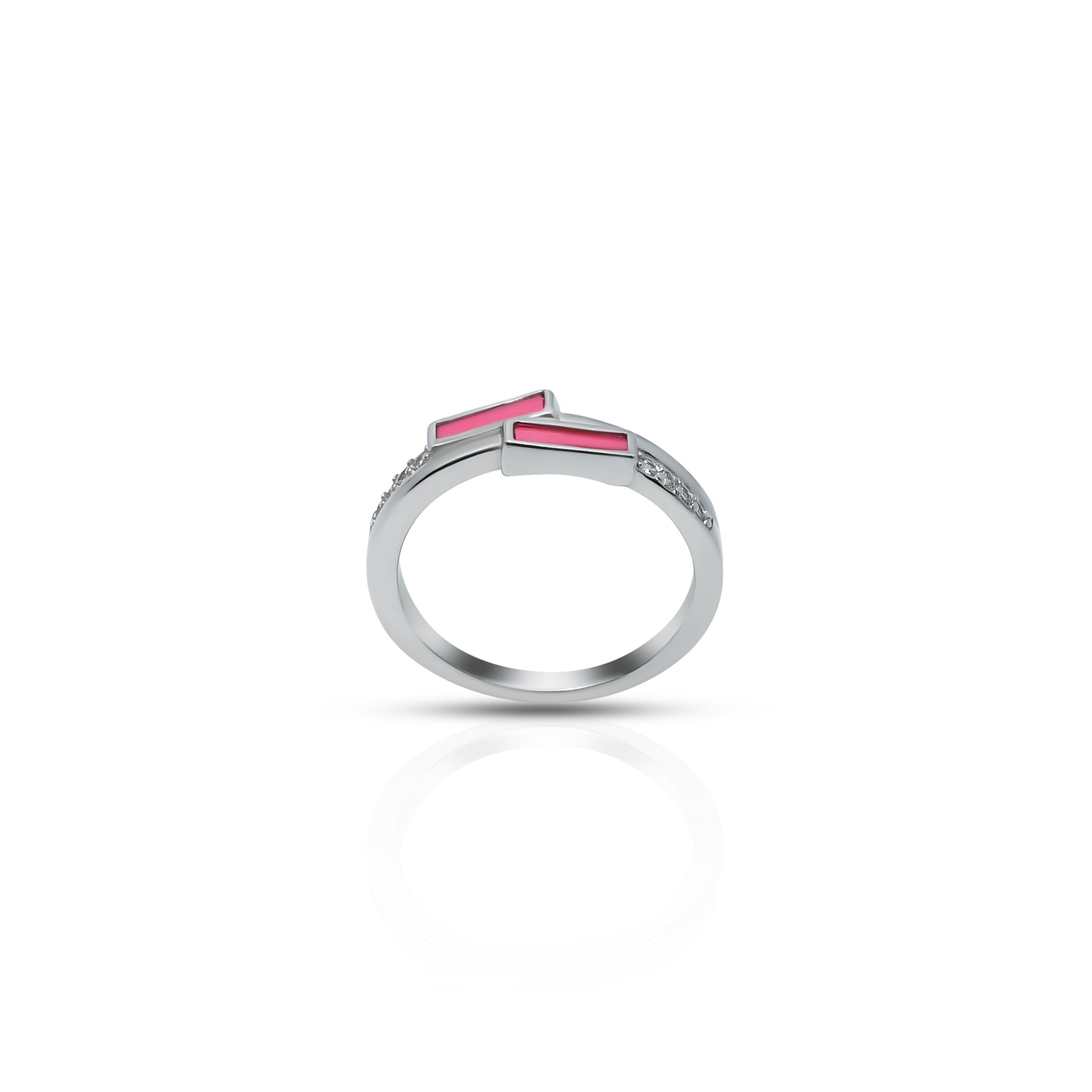 Charming Sterling Silver Ring for Girls Featuring Pink Twisted CZ Design