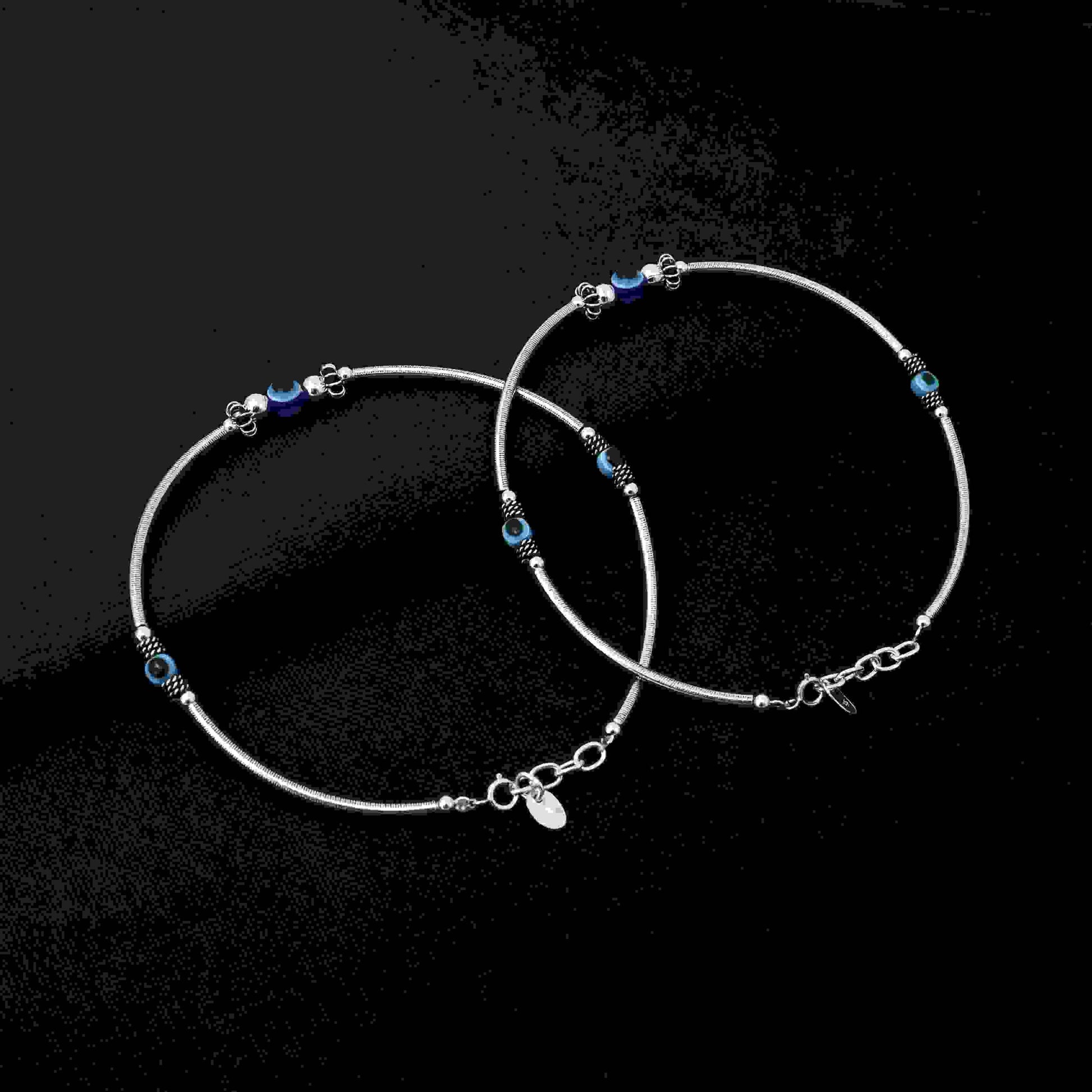 Silver Three Evil Eye Simple Design Anklet for Girls