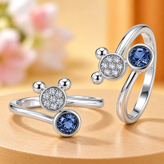 Round Blue and White Gemstone Silver Toe Ring