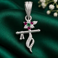 Silver Krishna Flute Pendant Flower with Multicolor Stone for Women