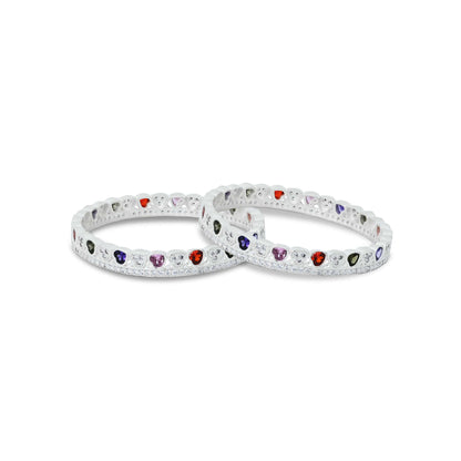 Silver Colorful Gem Stone Royal Design Chudi for Girls