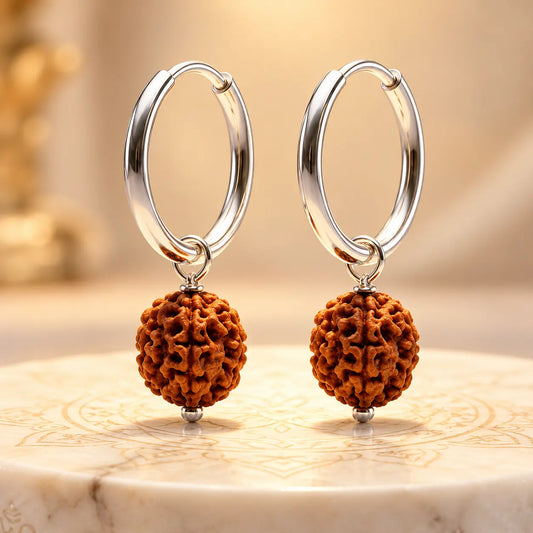 Silver Rudraksha Hoop Earrings Spiritual Unisex Bali Jewelry