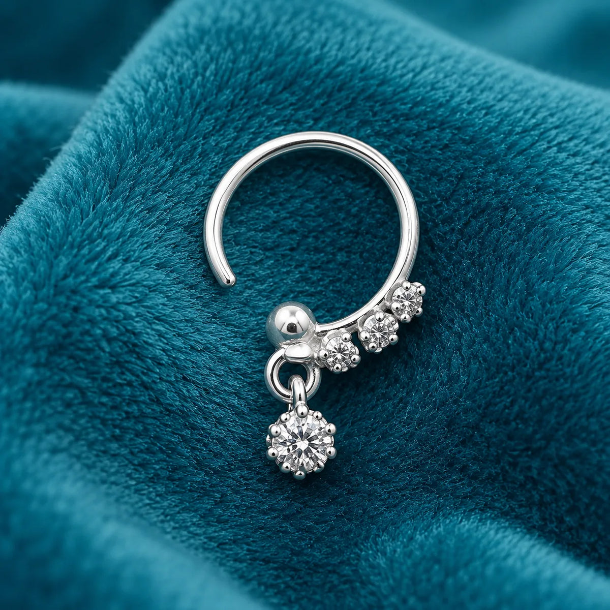 Modern Floral Silver Nose Pin Hoop Design