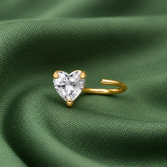 Gold Polish Heart Shape Diamond Nose Pin for Women
