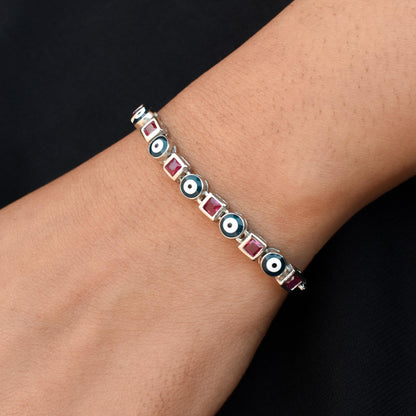 Silver bracelet adorned with dazzling multiple gemstones for a vibrant look