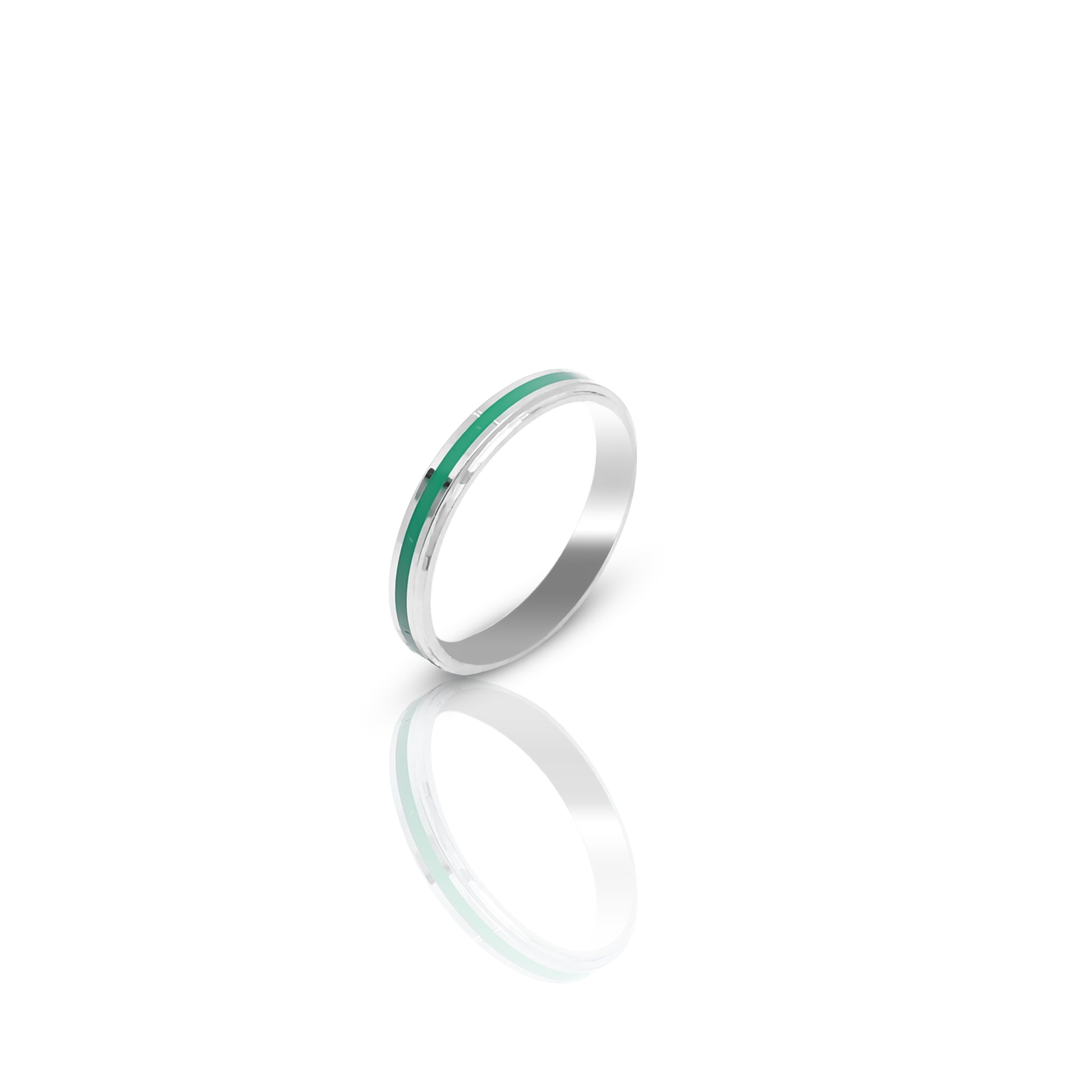 Elegant sterling silver ring featuring a stylish green stripe, perfect for girls.