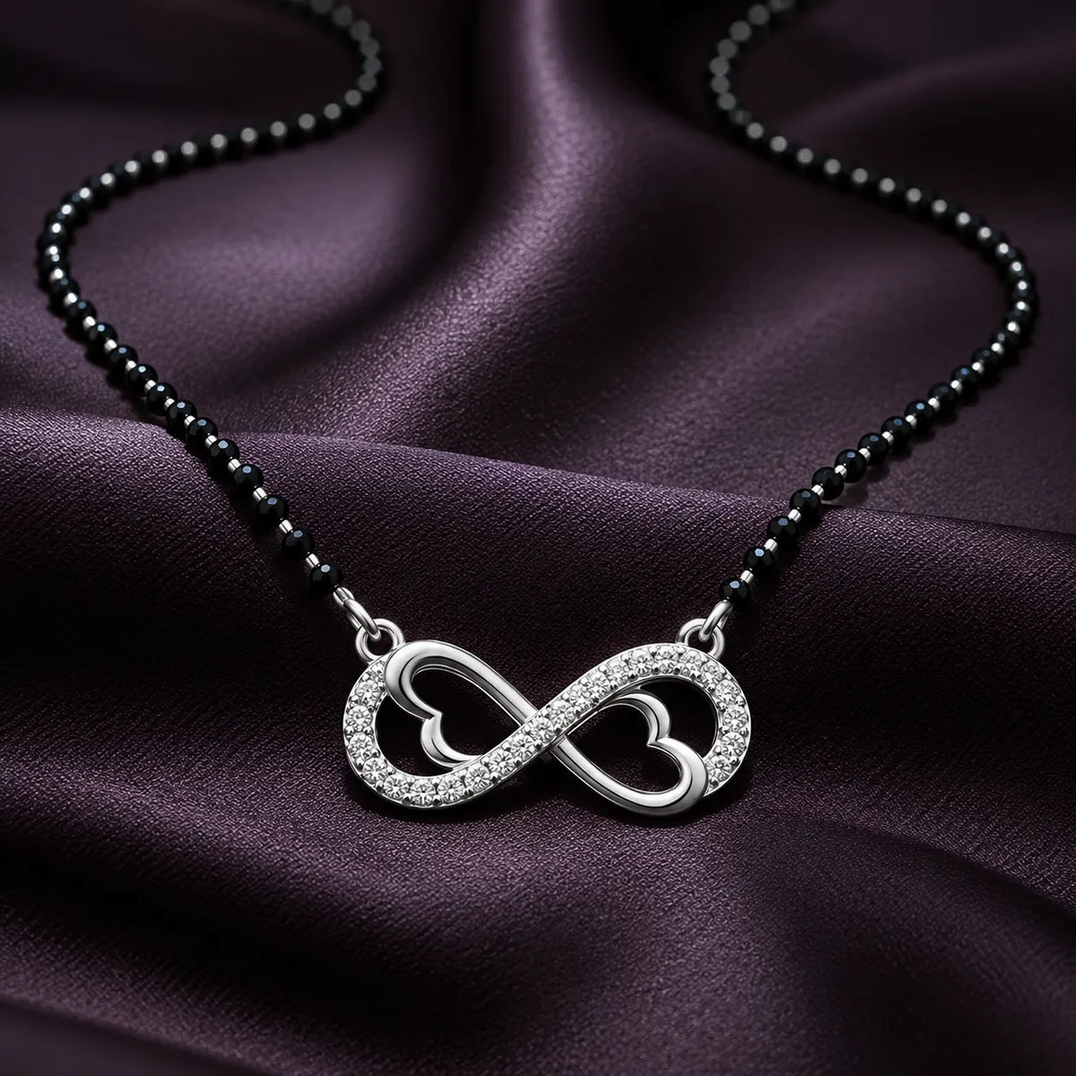 Infinity Love Black Beads Silver Mangalsutra