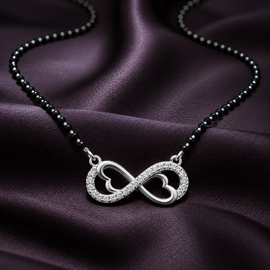 Infinity Love Black Beads Silver Mangalsutra