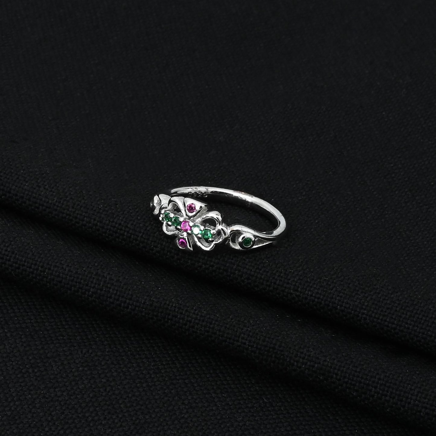 Silver Trendy Colored Gems Girls Ring