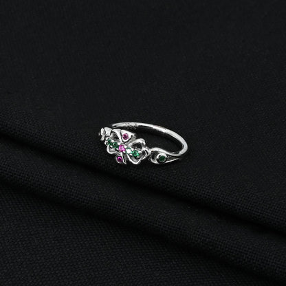 Silver Trendy Colored Gems Girls Ring