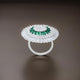 Silver Little Green Gem Stone Flower Design Ring for Girls