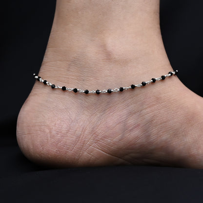 Silver Black Beads with Chain Design Anklet for Girls