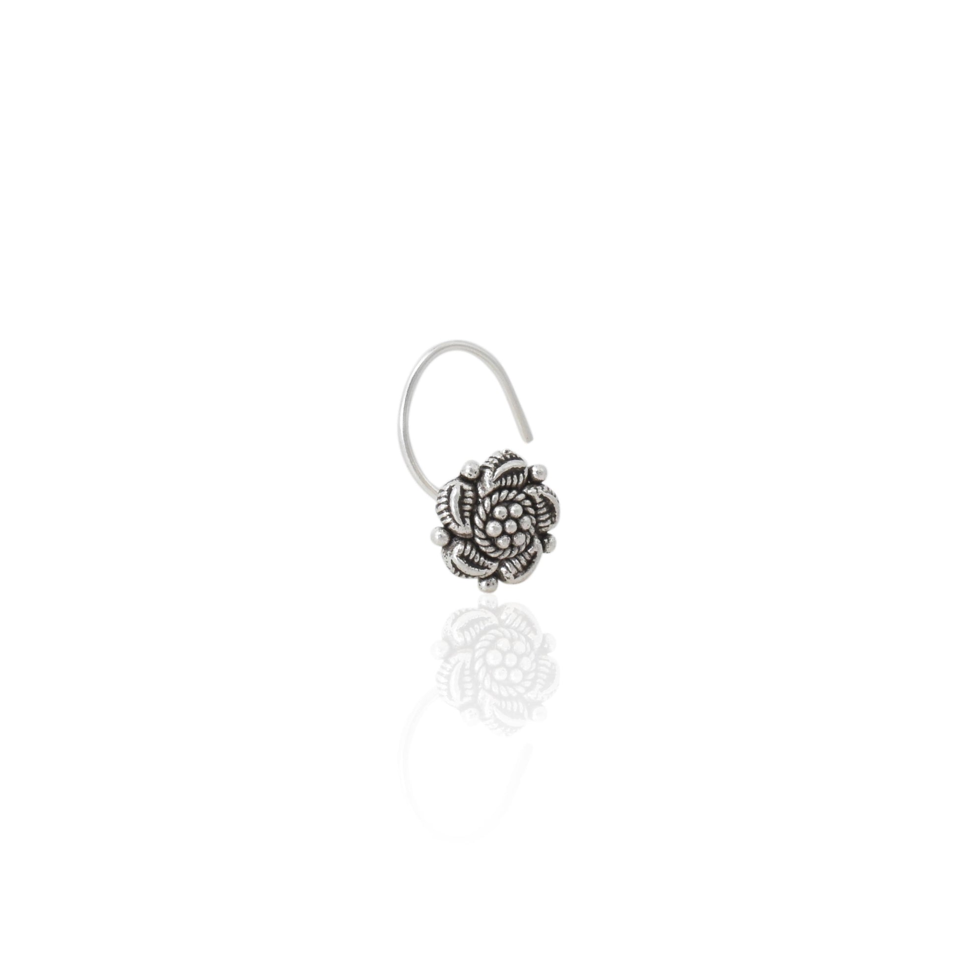 Silver Oxidised Flower Design Nosepin