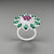 SIlver Green and Center Maroon Gem Stone Flower Design Ring for Girls