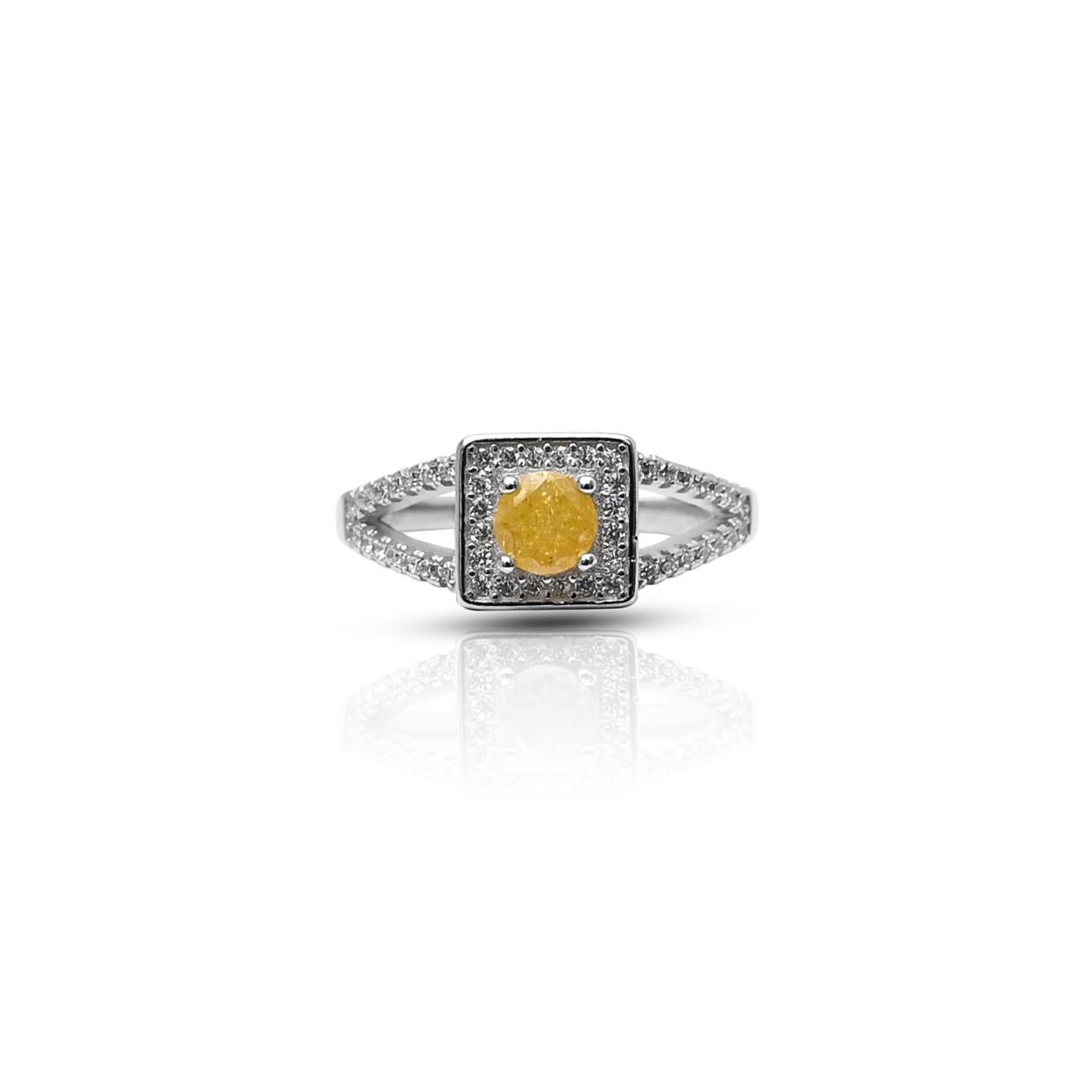 925 silver halo-style ring for girls featuring a golden yellow gem centerpiece.