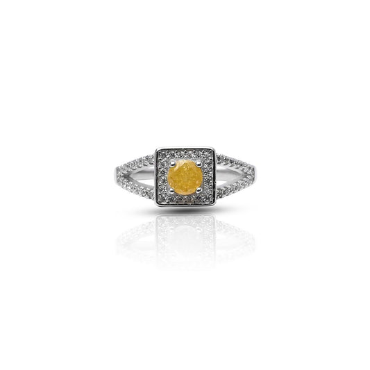 925 silver halo-style ring for girls featuring a golden yellow gem centerpiece.