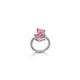 Elegant silver ring featuring dual pink square gems.