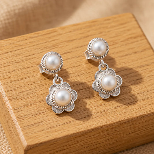 Silver Pearl Blossom Earrings