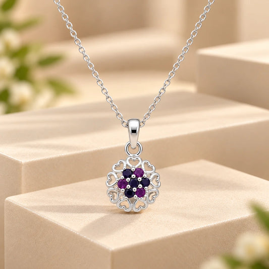Round flower Dual-Tone Stone Silver Pendant